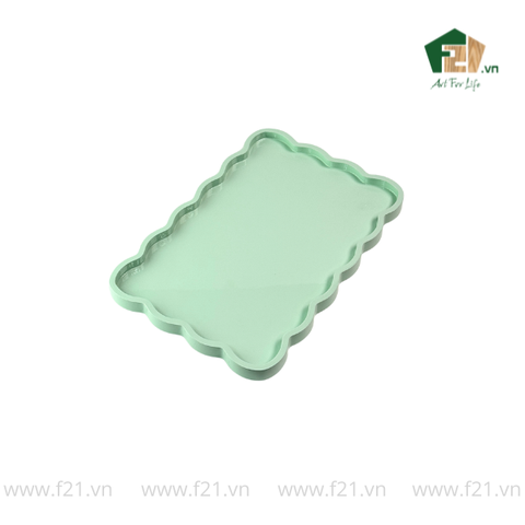 Khay chữ nhật lượn sóng sơn mài màu xanh ngọc trơn - 45.7x32 H2.5 cm