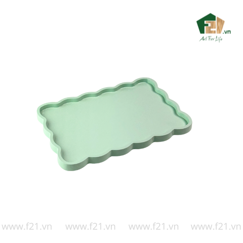 Khay chữ nhật lượn sóng sơn mài màu xanh ngọc trơn - 45.7x32 H2.5 cm
