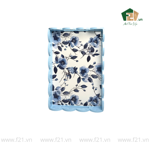 Khay chữ nhật sơn mài lượn sóng họa tiết hoa hồng và hoa lan