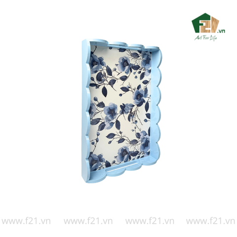 Khay chữ nhật sơn mài lượn sóng họa tiết hoa hồng và hoa lan