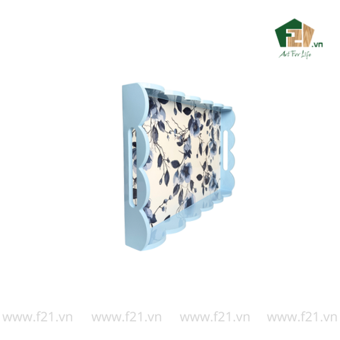 Khay chữ nhật sơn mài lượn sóng họa tiết hoa hồng và hoa lan