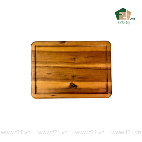Thớt chữ nhật gỗ tự nhiên bo góc tròn có viền rãnh