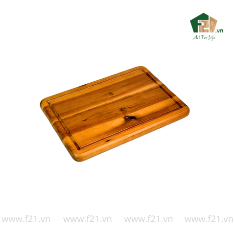 Thớt chữ nhật gỗ tự nhiên bo góc tròn có viền rãnh
