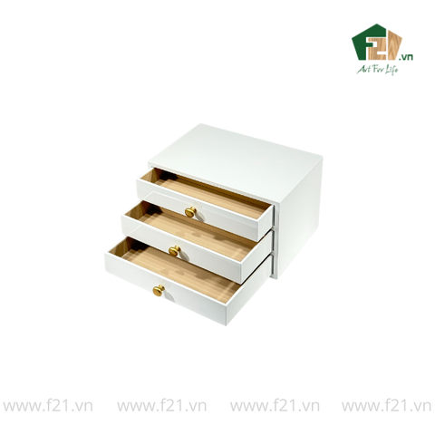 Hộp trang sức chữ nhật 3 tầng sơn mài trắng - 30x20 H18 cm