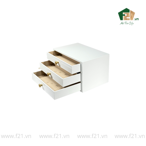 Hộp trang sức chữ nhật 3 tầng sơn mài trắng - 30x20 H18 cm