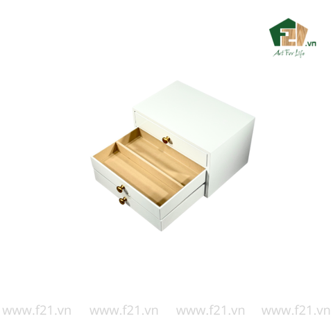 Hộp trang sức chữ nhật 3 tầng sơn mài trắng - 30x20 H18 cm