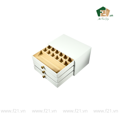 Hộp trang sức chữ nhật 3 tầng sơn mài trắng - 30x20 H18 cm