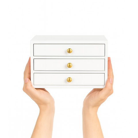 Hộp trang sức chữ nhật 3 tầng sơn mài trắng - 30x20 H18 cm