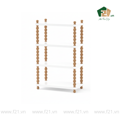 Kệ chữ nhật 4 tầng gỗ với trụ chuỗi oval đẹp mắt
