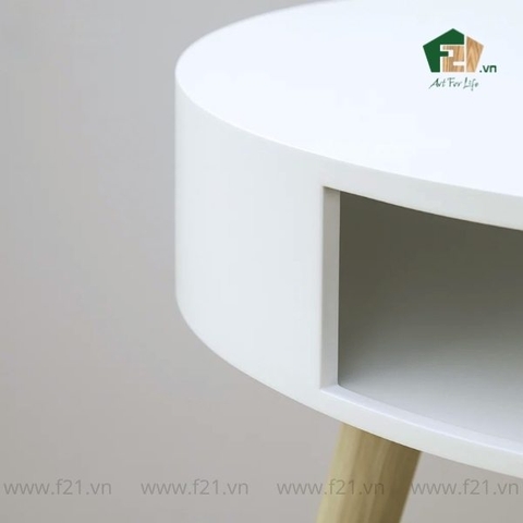 Bàn phụ tròn sơn mài có ngăn hở