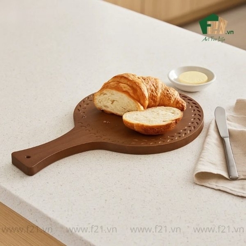 Thớt tròn gỗ tự nhiên có tay cầm viền họa tiết