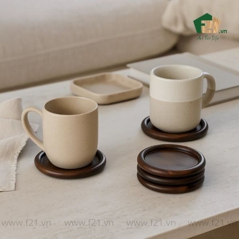 Bộ lót ly gỗ viền nổi bo tròn
