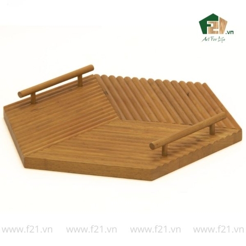 Khay lục giác gỗ tự nhiên vân sọc nổi