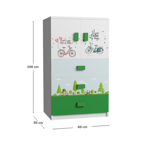 Tủ Quần Áo Cho Bé Họa Tiết Xe Đạp (60x50x100cm)