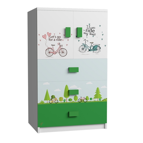 Tủ Quần Áo Cho Bé Họa Tiết Xe Đạp (60x50x100cm)