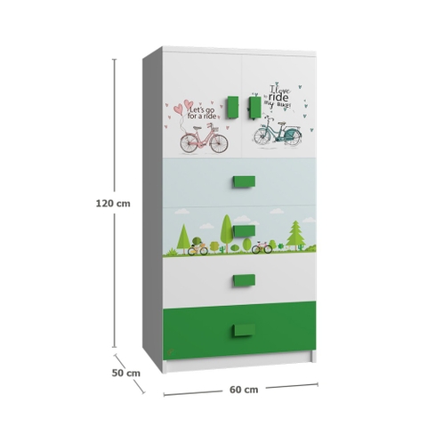 Tủ Quần Áo Cho Bé Họa Tiết Xe Đạp (60x50x120cm)