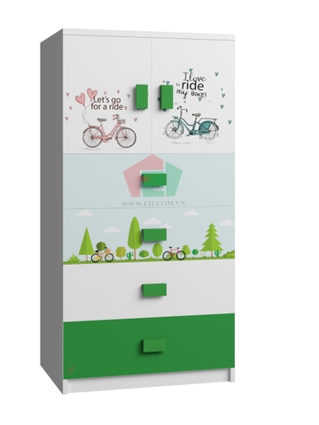 Tủ Quần Áo Cho Bé Họa Tiết Xe Đạp (60x50x120cm)