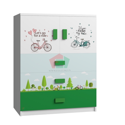 Tủ Quần Áo Cho Bé Họa Tiết Xe Đạp (80x50x100 cm)