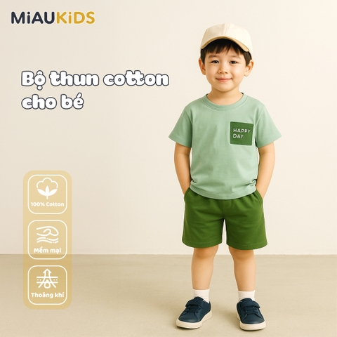 Đồ bộ bé trai cotton Happy Day phối túi thoáng mát cho bé 1-8 tuổi