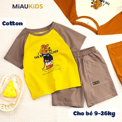 Bộ đồ bé trai cotton thể thao chú chó cá tính mặc nhà đi học thoáng mát
