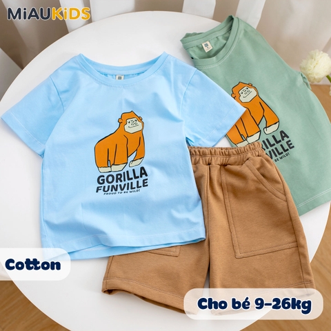 Bộ thun cộc tay cotton in hình Gorilla cool ngầu cho bé trai năng động