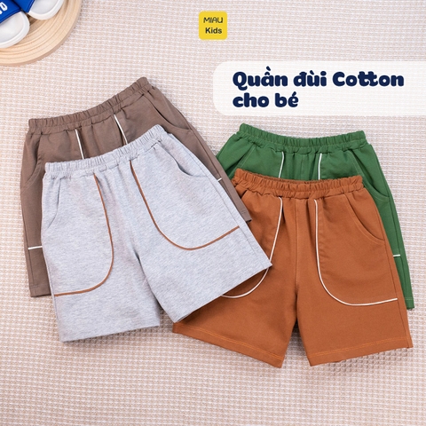 Quần Đùi Cotton Bé MiauKids Phối Viền Túi Thun Co Giãn Thoáng Mát