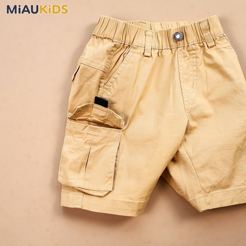 Quần short kaki túi hộp bé trai cotton co giãn phong cách Hàn Quốc