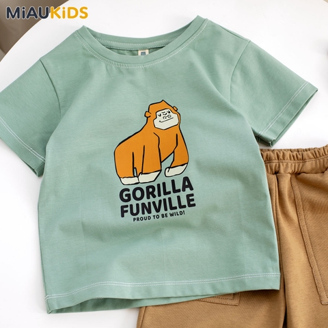 Bộ thun cộc tay cotton in hình Gorilla cool ngầu cho bé trai năng động