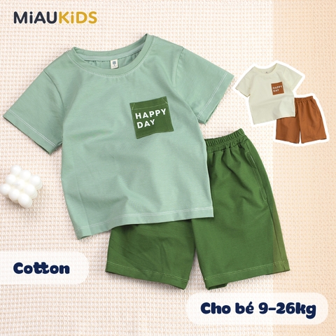 Đồ bộ bé trai cotton Happy Day phối túi thoáng mát cho bé 1-8 tuổi