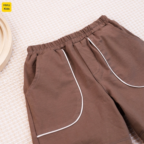 Quần Đùi Cotton Bé MiauKids Phối Viền Túi Thun Co Giãn Thoáng Mát