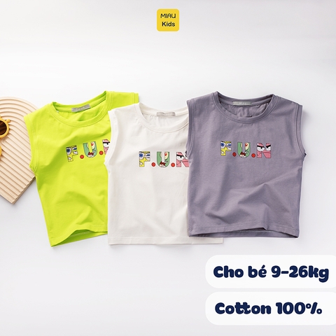 Áo Ba Lỗ Cho Bé Trai In chữ F.U.N cách điệu Chất Cotton Co Giãn Thấm Hút Mặc Hè Thoáng Mát - Quần áo trẻ em MiauKids