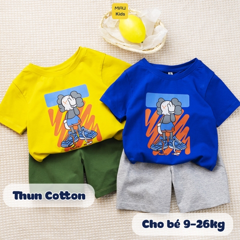 Đồ bộ bé trai in hình nhân vật Kaws ngộ nghĩnh đáng yêu, chất thun cotton mềm mát mịn cho bé mặc đi học đi chơi