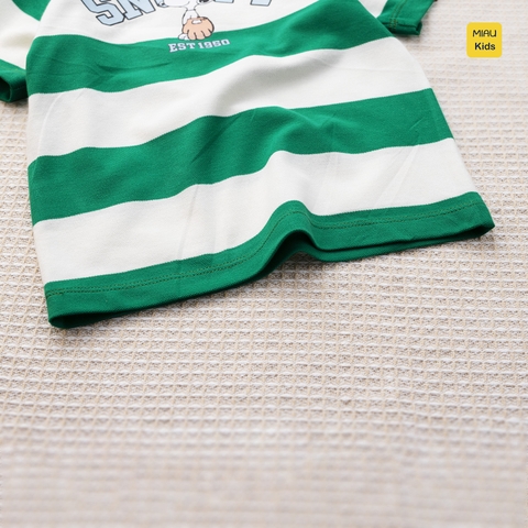Áo thun sọc cho bé trai in hình chú chó Snoopy dễ thương, chất thun cotton tổ ong thoáng mát cho bé mặc đi học đi chơi
