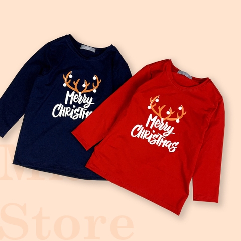 Áo Thun Tay Dài Cho Bé In Chữ Merry Christmas cho bé chơi Noel, Thun Cotton Dày Mịn Mát Cho Bé Đến 55Kg mặc thoải mái