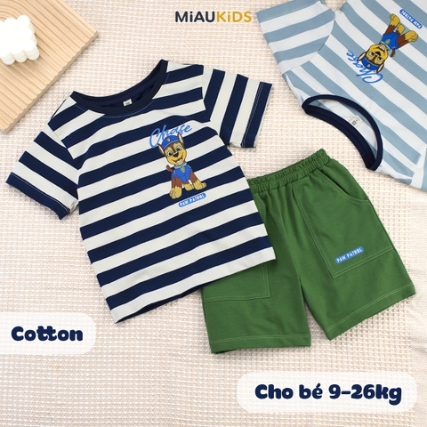 Đồ bộ bé trai Paw Patrol cotton kẻ sọc tay ngắn mùa hè