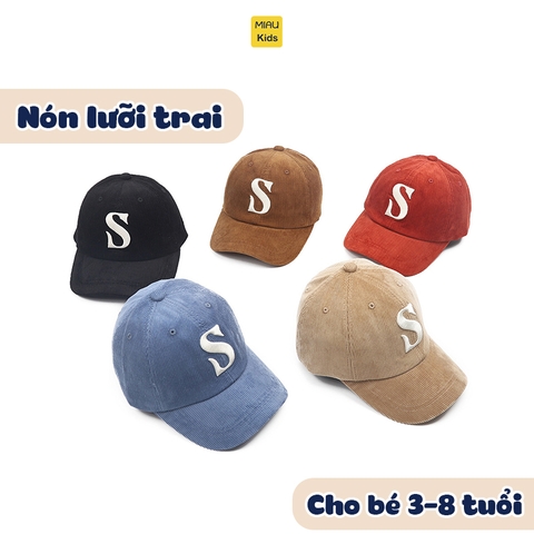 Nón lưỡi trai Thêu chữ S Đáng yêu cá tính cực dễ thương, chất vải mềm mại cho bé từ 3-8 tuổi đi học đi chơi
