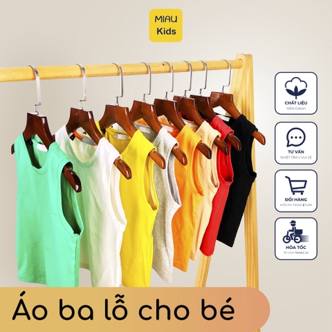 Áo Thun Ba Lỗ Trơn Cho Bé nhiều màu, Chất Liệu Thun Cotton Mềm Mịn Thoáng Mát Cho Bé mặc nhà thoải mái - MiauKids