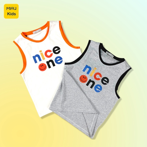 Bộ Ba Lỗ Bé Trai In Chữ Nice One Cá Tính Dễ Thương, Thun Cotton Mềm Mịn Co Giãn Cho Bé Đến 55Kg Mặc Hè Thoáng Mát