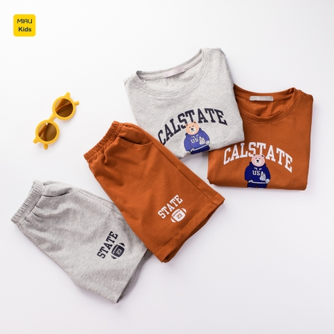 Đồ Bộ Bé Trai Thời Trang Trẻ Em MIAUKIDS In Gấu Whoau Calstate Chất Cotton Co Giãn Thoáng Mát Cho Bé Đi Học Đi Chơi