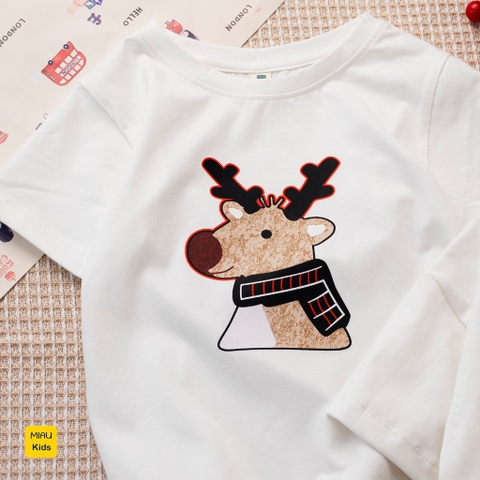 Áo thun Noel cho bé hình chú Tuần Lộc thật đáng yêu chất thun cotton thoáng mát mềm mịn cho bé chơi giáng sinh