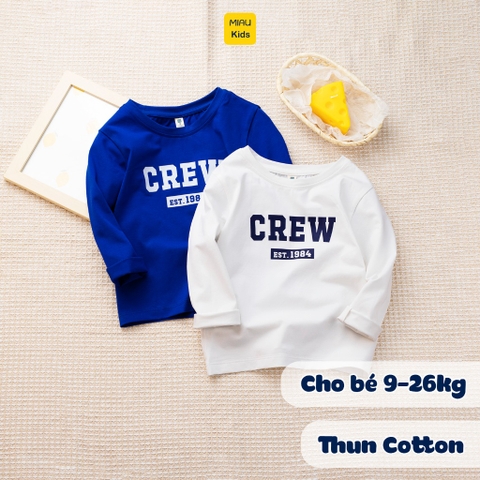 Áo thun dài tay cho bé in chữ Crew dễ thương cá tính, chất thun cotton mát mịn cho bé mặc đi học đi chơi