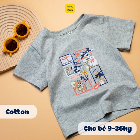 Áo thun cho bé trai in hoạ tiết câu chuyện Tom and Je.rry, chất thun cotton mát mịn thoáng mát cho bé mặc nhà đi học đi