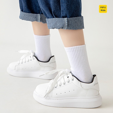 Vớ Tất cotton màu trắng trẻ em, co giãn thoáng khí cho bé mang đi học đi chơi