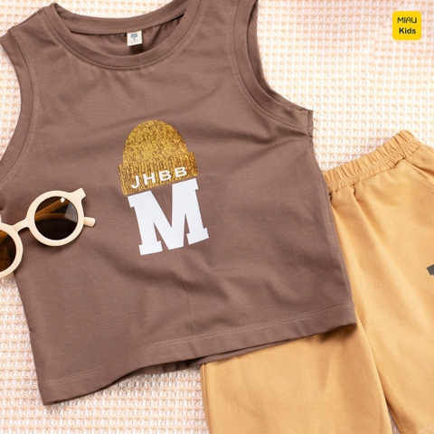 Bộ ba lỗ bé trai thể thao in chữ M dễ thương cá tính, chất thun cotton mềm mát mịn cho bé mặc đi học đi chơi