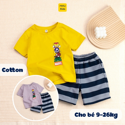 Bộ quần áo bé trai Marvel chibi cotton mềm mát thoáng khí