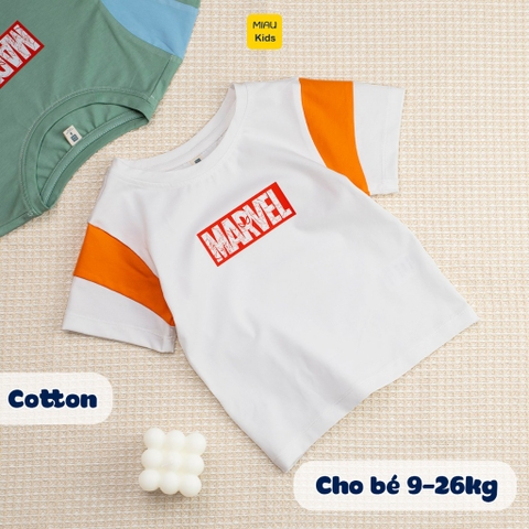 Áo thun cho bé trai hình logo Marvel cực chất phối tay ngộ nghĩnh, thun cotton mịn mát cho bé mặc nhà đi học đi chơi