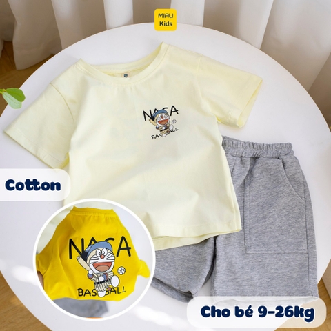 Bộ Đồ Bé Trai Cotton In Doraemon NASA Baseball - Set Đồ Cộc Tay Mùa Hè