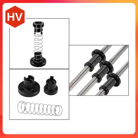 Đai ốc vitme bước 2mm chất liệu đồng, POM bền bỉ, chống rơ và chống ồn.