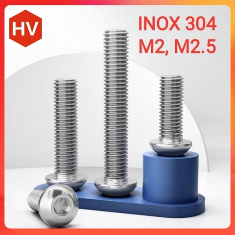 Ốc bulong inox 304 lục giác đầu dù M2, M2.5 dài 6mm, 8 mm, 10mm (50 cái)