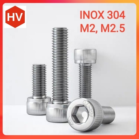 Ốc bulong inox 304 lục giác đầu trụ M2, M2.5 dài 6mm, 8 mm, 10mm